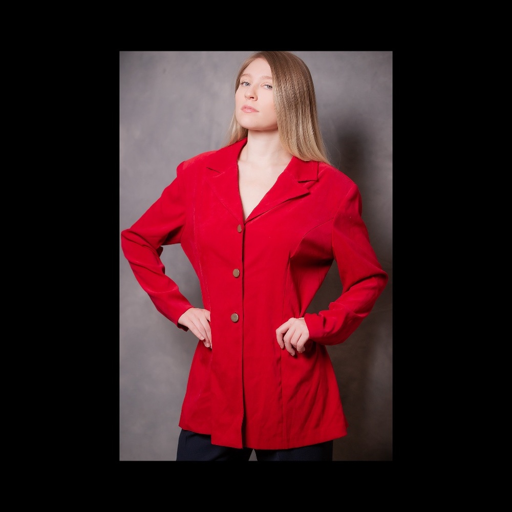 Long Red Blazer With Gold Chain in Back - Retro Office 80's Cool!